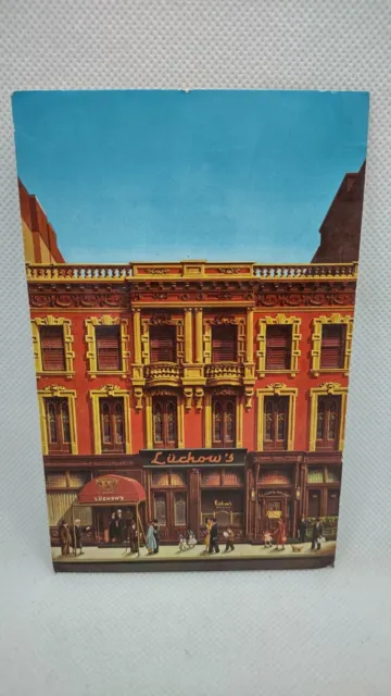 Vintage 1966 Luchow's Restaurant New York City Postcard Front Entrance View
