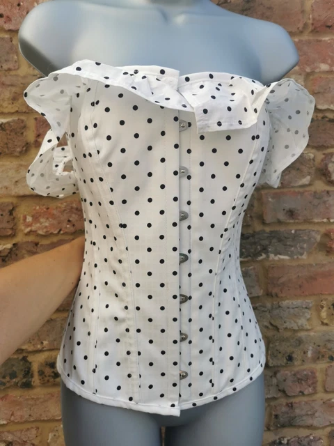 Corset Story bianco a pois manica a tracolla corsetto top taglia 16 Regno Unito