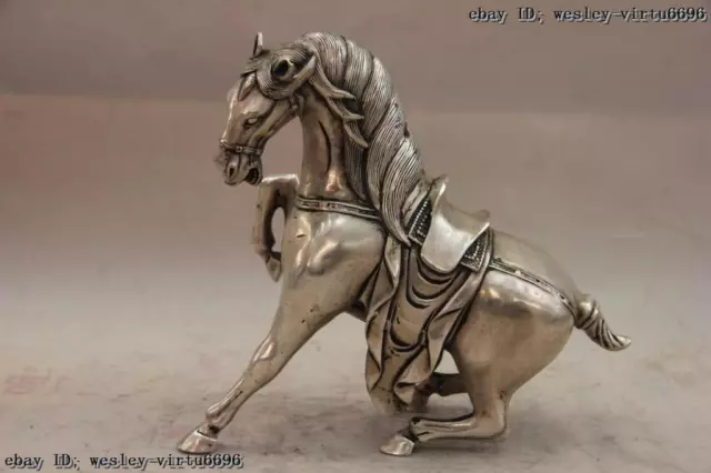 China White Copper Silver home Feng Shui Animal Lucky Horse war-horse Art Statue