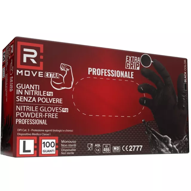 GUANTI IN NITRILE MONOUSO 100PZ ULTRA RESISTENTI LAVORO INDUSTRIA MECCANICI tg.L