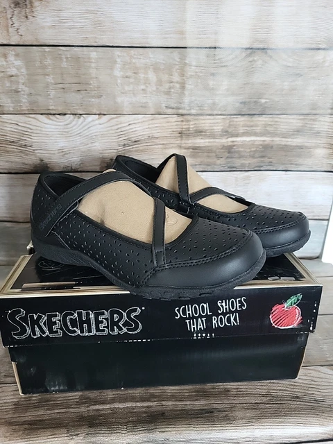 GIRLS SKECHERS BREATHE EASY Black Mary Jane School Shoes Size UK
