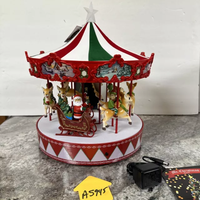 MR CHRISTMAS VINTAGE Lighted Musical Animated Carousel Santa Sleigh