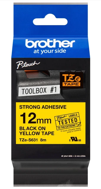 Genuine Original Brother 12mm Black On Yellow Strong Adhesive Pro Tape TZe-S631