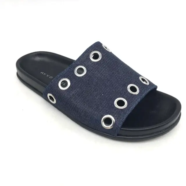 Very Volatile Womens Lenny Slides Sandals Blue Fabric Eyelet Slip Ons 7