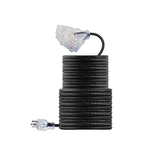 Cable de extensión exterior de 100 pies 14/3 - goma, flexible, 100' (calibre 14, negro)