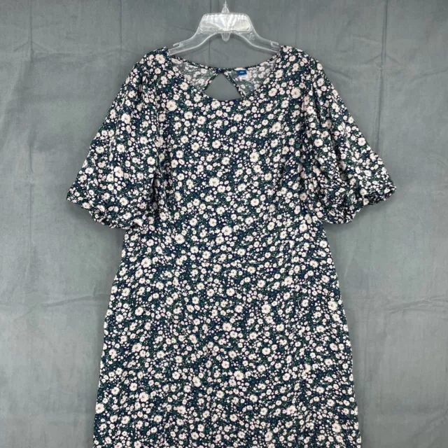 Old Navy Maxi Dress Womens XXL Floral Blue Short Puff Sleeves Open Back Rayon