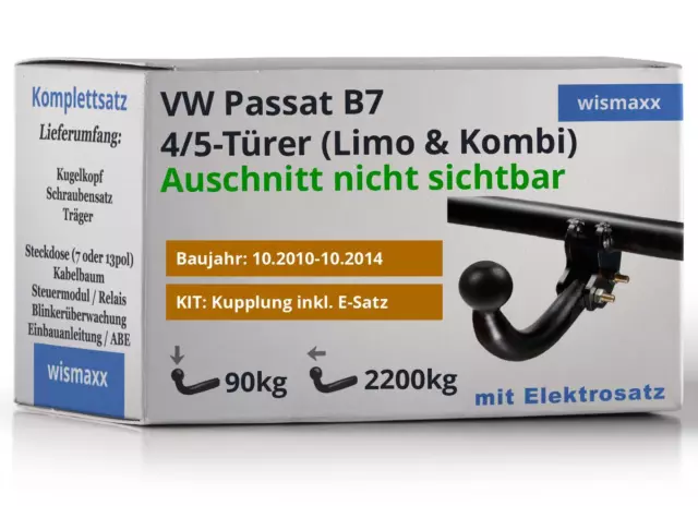 ANHÄNGERKUPPLUNG für VW Passat B7 10-14 starr WESTFALIA +13polig E-Satz ECS