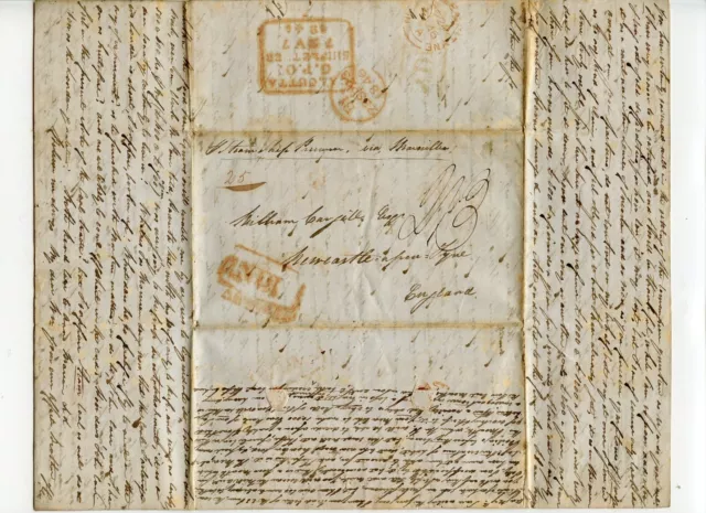 INDIA 1846 Entire h/s boxed `INDI` [sic] - h/s CALCUTTA SHIP LETTER  "Precursor"