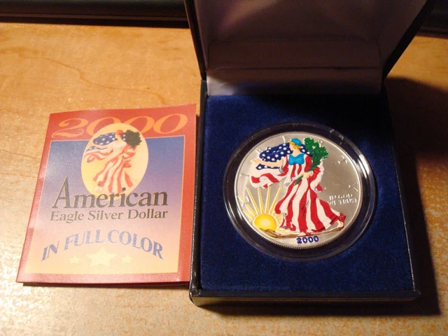 2000 American Silver Eagle Colorized both sides in capsule and box with COA