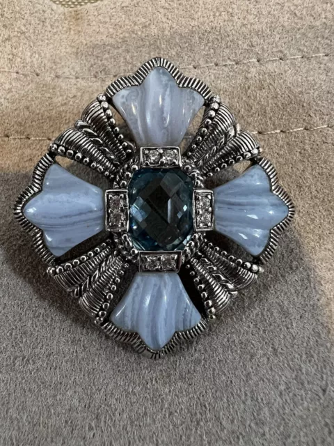 Judith Ripka Sterling Silver 925 Faceted Blue Stone Brooch Pendant Judith Ripka Sterling Silver 925 Faceted Blue Stone Brooch Pendant