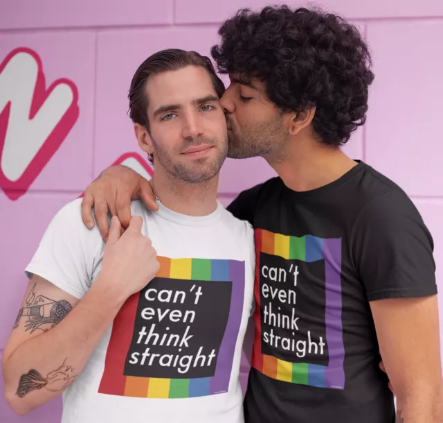 T-shirt uomo cotone biologico cant even think dritto gay divertente LGBT Pride estate