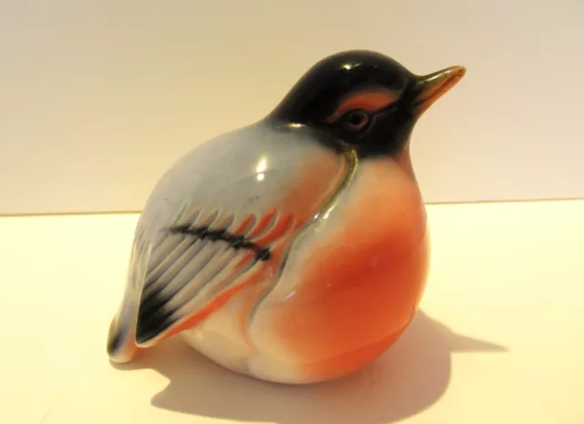 Sweet Little Ceramic Fat Bird Figurine Orange Gray Black Unmarked