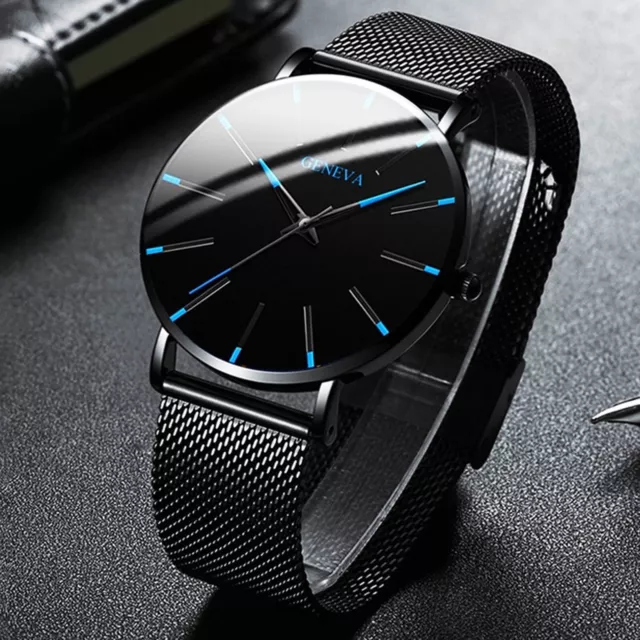 Men's Fashion Ultra Thin Watches Business Stainless Steel Mesh Quartz Watch