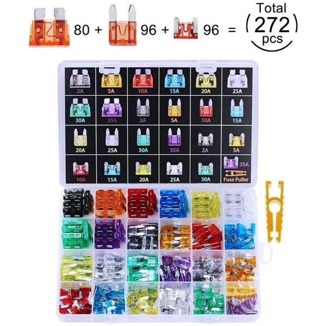 272pcs 5A10A15A20A25A30A Mini/Small/Medium Car Mixed Standard Blade Fuse Box Kit