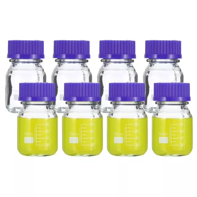 8 Pack Media Storage Bottles, 100ml Borosilicate Glass Graduated Bottles Clear