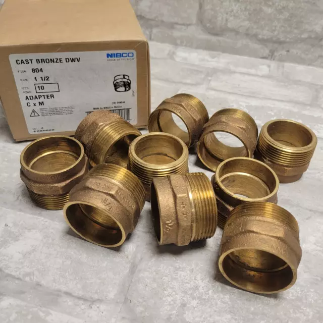 Nibco Cast Bronze DWV Adapter C X M 1 1/2" Fig. 804, Lot of 10