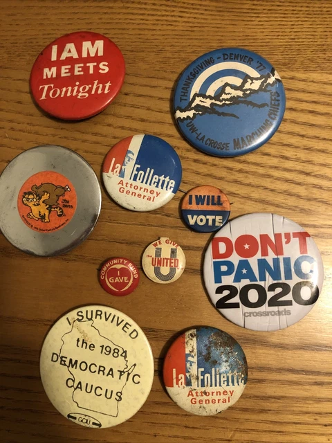 Various vintage and modern campaign buttons