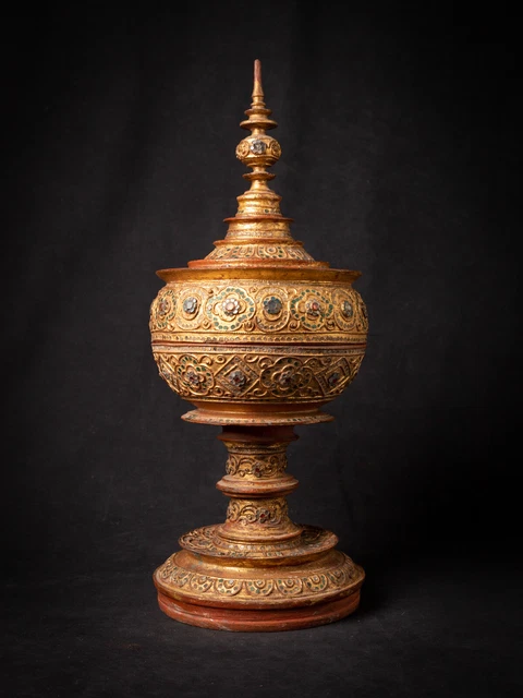 Antique wooden Burmese offering vessel from Burma, 19th century