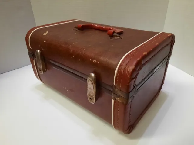 Vintage Train Case Cosmetic Travel Mirror Vanity Makeup Bag Luggage Suitcase