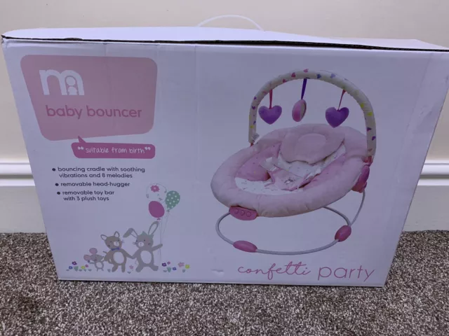 BRAND NEW MOTHERCARE Baby Bouncer Pink Confetti Party Color Pink