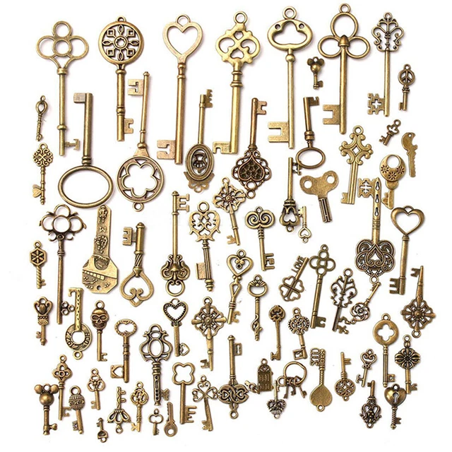 Satz von 70 Antik Old Look Bronze Skelett Schlüssel Fancy HeartBows Anhänge ' Ni Satz von 70 Antik Old Look Bronze Skelett Schlüssel Fancy HeartBows Anhänge ' Ni