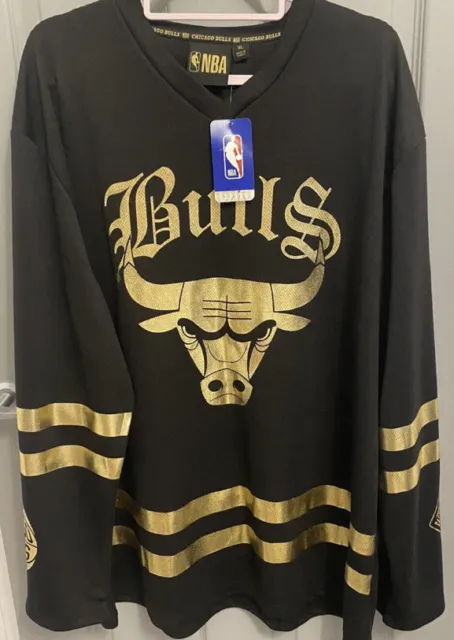 Mens Official NBA Chicago Bulls Black &Gold Basketball Top Sweatshirt XL+bag