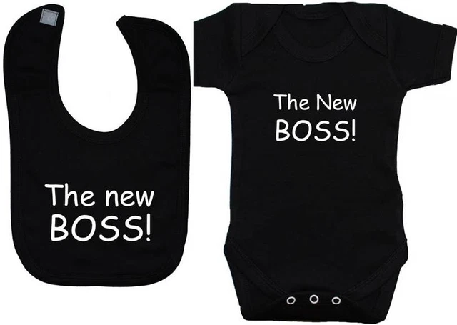 Nuovo gilet con gilet e bavaglino da alimentazione Boss Babygrow neonato - 12 M bambino bambina regalo