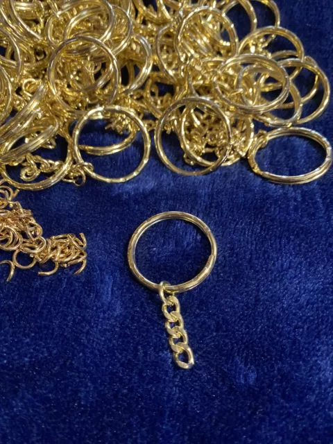 100 Keyring Blanks Gold Tone Key Chains Split Rings 4 Link Chain Lot New DIY 3