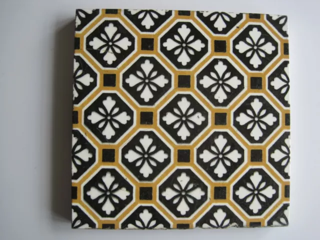 ANTIQUE VICTORIAN MINTONS BLACK, GOLD AND WHITE PRINT WALL TILE c1868-1900