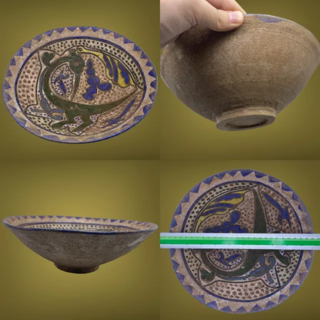 Rare Ancient Near Eastern Kashan Glazed Ceramic Decorated Bowl 11Th-12Th Century