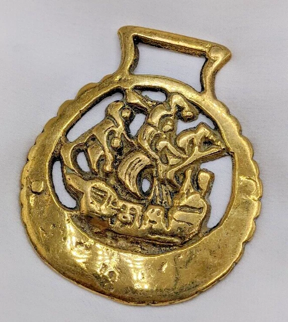Brass Horse Medallion Vintage English Dutch Ship Fluyt Sails Cargo Show Parade