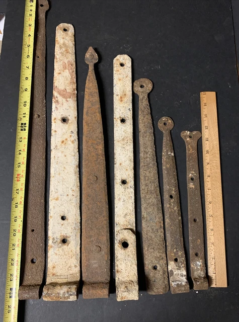 Antique Hand Forged Iron Barn Door Strap Hinges Lot of 7 from 24 1/4" to 11 3/4" 7