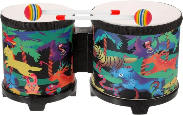 Bongo Drum Percussion Instruments with 2 Colorful Drumsticks Early Educational