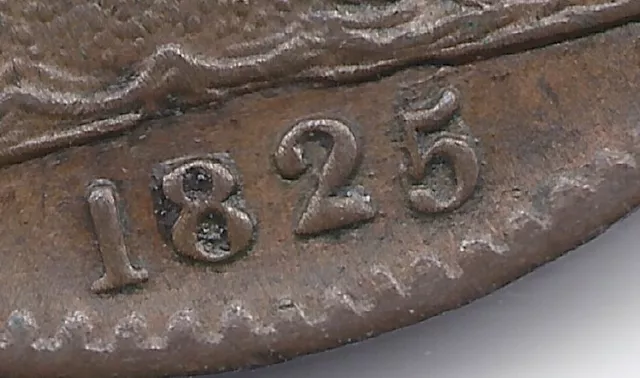 1825 OVER 5 Farthing UNC LUSTRE Superb example - very RARE 3