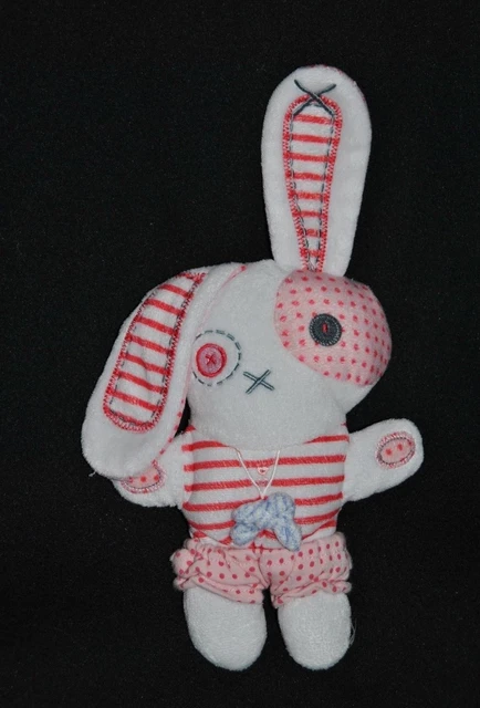 Peluche Doudou Lapin Blanc Rose TAO Tape à L'oeil Fille Semi Plat Noeud  TTBE