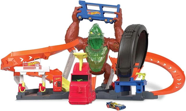 Hot Wheels Toy Car Track Set City Toxic Gorilla Slam Gas Station & Tire Repair S