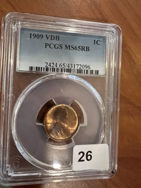 1909 VDB Lincoln Wheat Cent 1c PCGS MS65RB  - Mostly Red