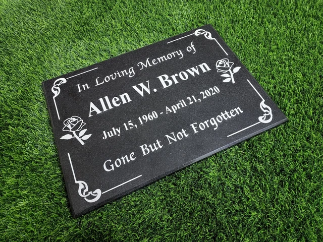 Memorial Grave Plaque Black Granite Marker Headstone Cemetery White Engraving