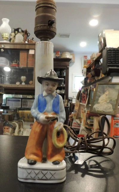 Vintage Cowboy Boy Lamp Old Porcelain Japan Works!