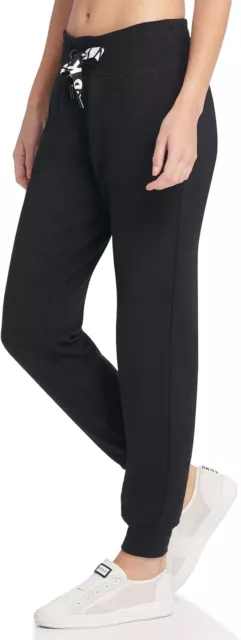 DKNY Women Jogger Sweatpant With Pockets, Black Fleece/Two Tone Logo Drawcord XL 2