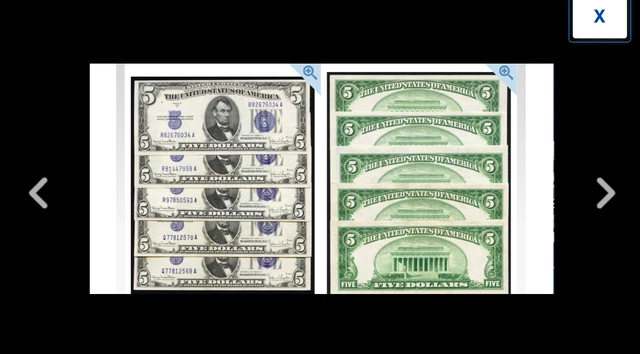 WOW.        SOLD SEPARATELY Fr. 1654 $5 1934D Wide I Silver  Five Examples.CCU