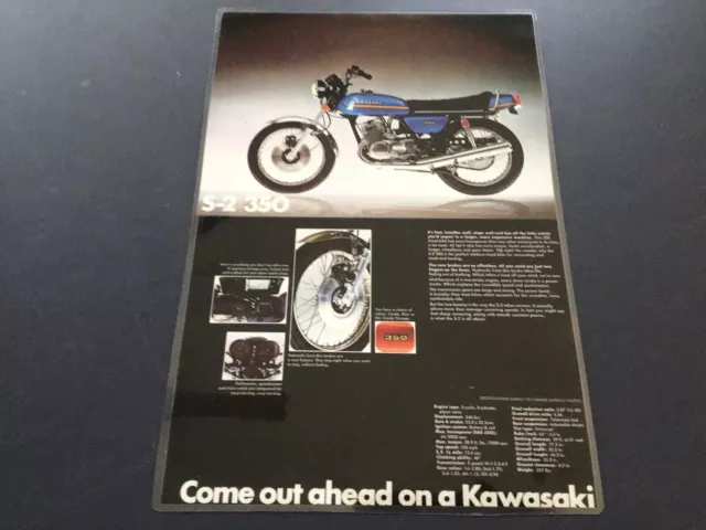 1973 Kawasaki S2A 350 TrIple Mach II Triple Double Page laminated brochure print