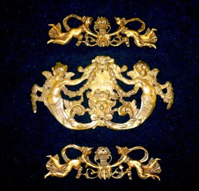 Set Of Three French  Bronze/Brass Decors Furniture Mounts Pediments
