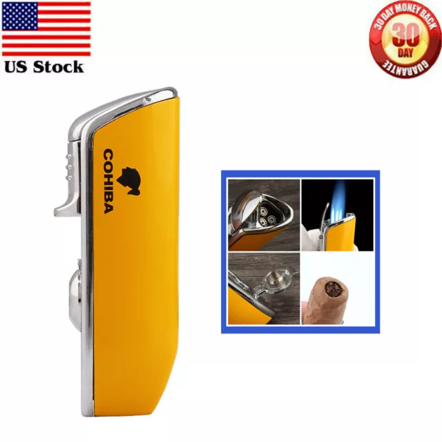 Cohiba Windproof 3 Jet Flame Torch Cigar Lighter With Punch Refillable Gift Box