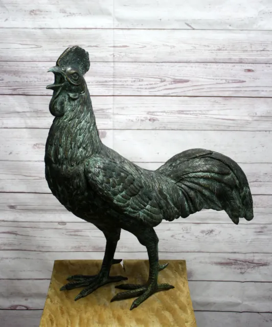 Bronzefigur stehender Hahn Huhn Henne Bauernhof Skulptur Gartendekoration