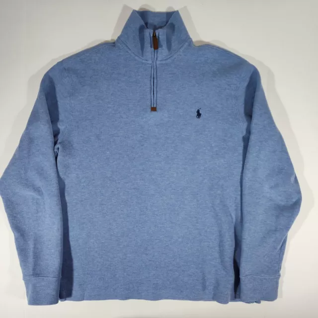 Polo Ralph Lauren Men’s Size M Cotton Quarter Zip Blue Sweater Blue Pony