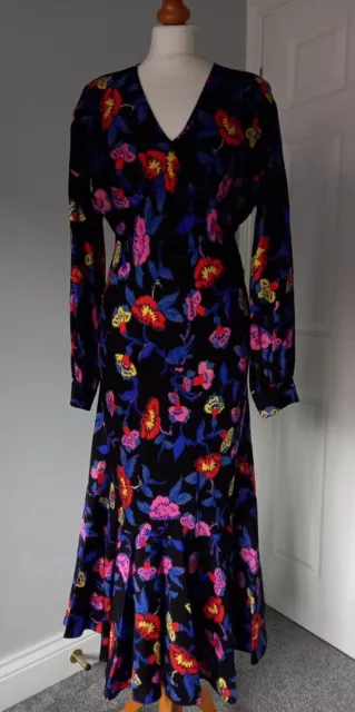 Bnwt Diane Von Furstenberg Luka Black Red Blue Floral Print Dress Uk 10