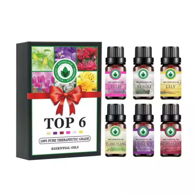 Set di 6 oli essenziali floreali Top 6 per aromaterapia. Puri al 100% alta qu...