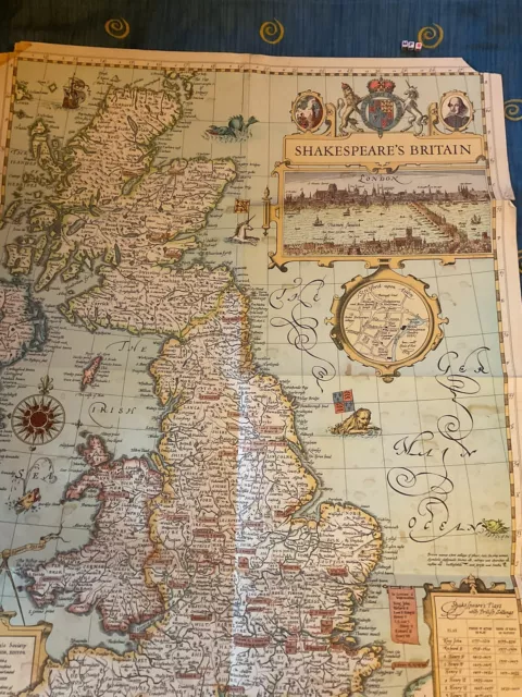 SCARCE NATIONAL GEOGRAPHIC VINTAGE MAP , LARGE , 1964 Shakespeare Britain