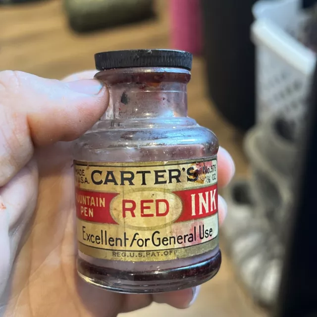 Antique Carter’s Red Ink Bottle Labeled Original Cork Fountain Pen Cork Top